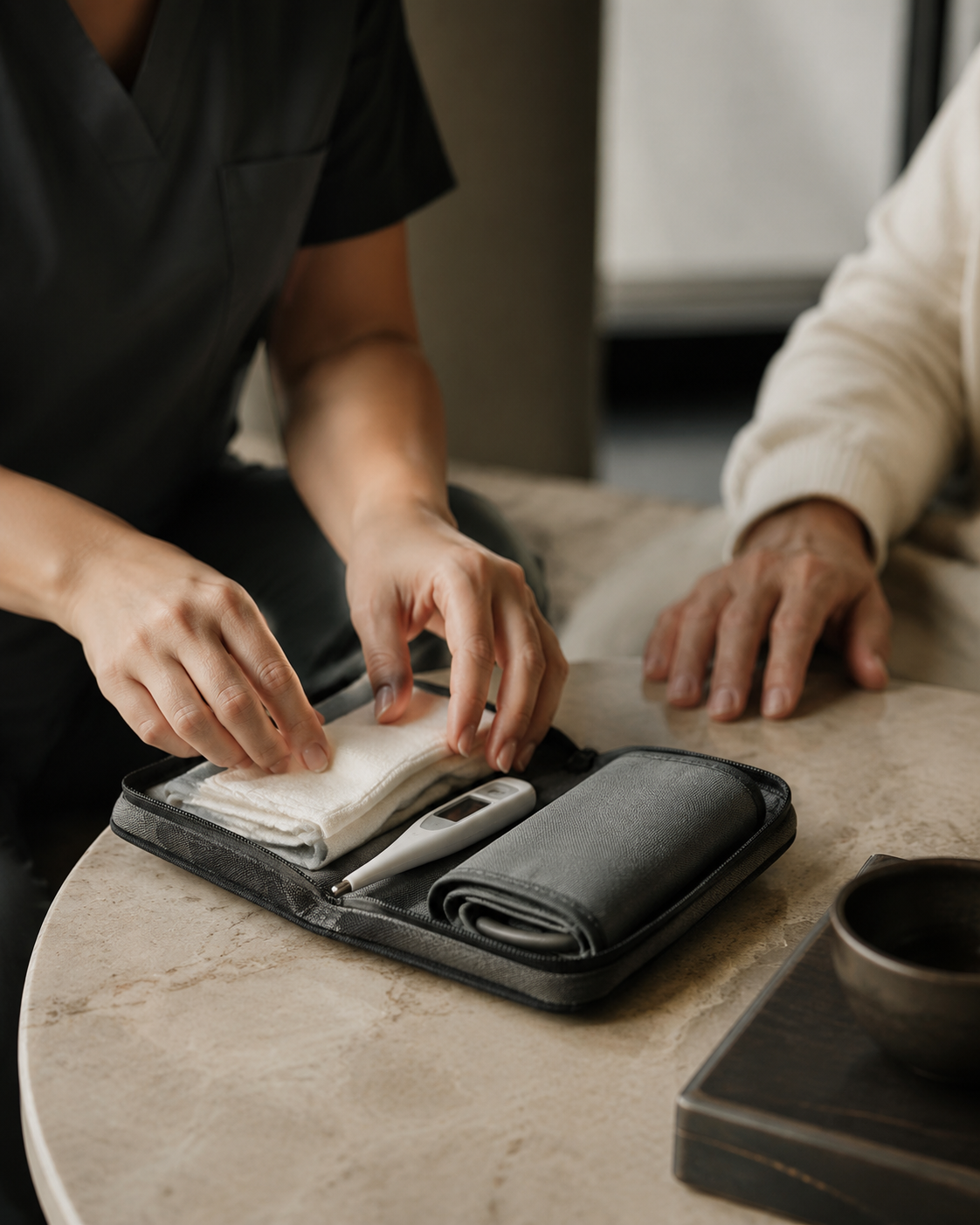 Clinical support prepared for a professional home nursing visit
