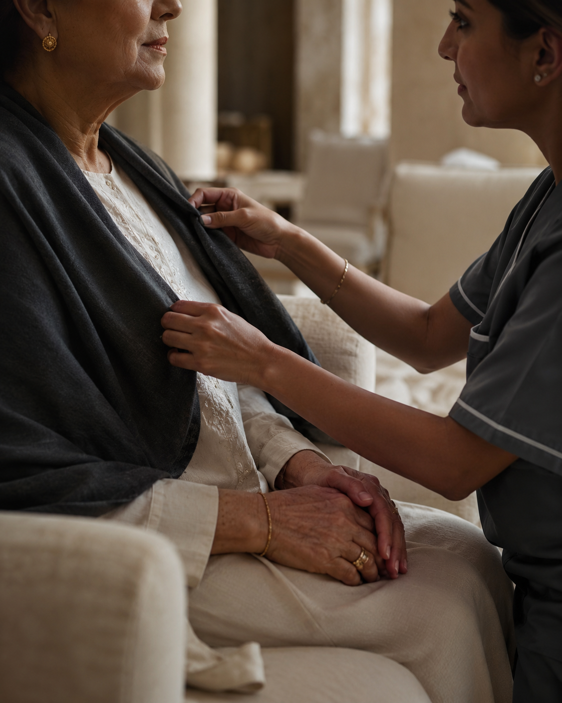 Home nurse providing ongoing support to an older woman